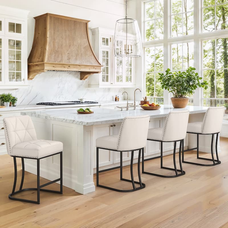 Modern 26.in Armless Barstool Metal Frame Low Back Counter Height Upholstered Bar Stool
