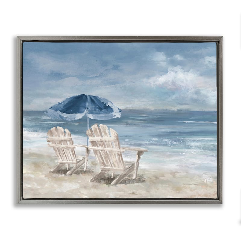 Stupell Serene Beach Chairs Framed Floater Canvas Wall Art Design by Carson Lyons