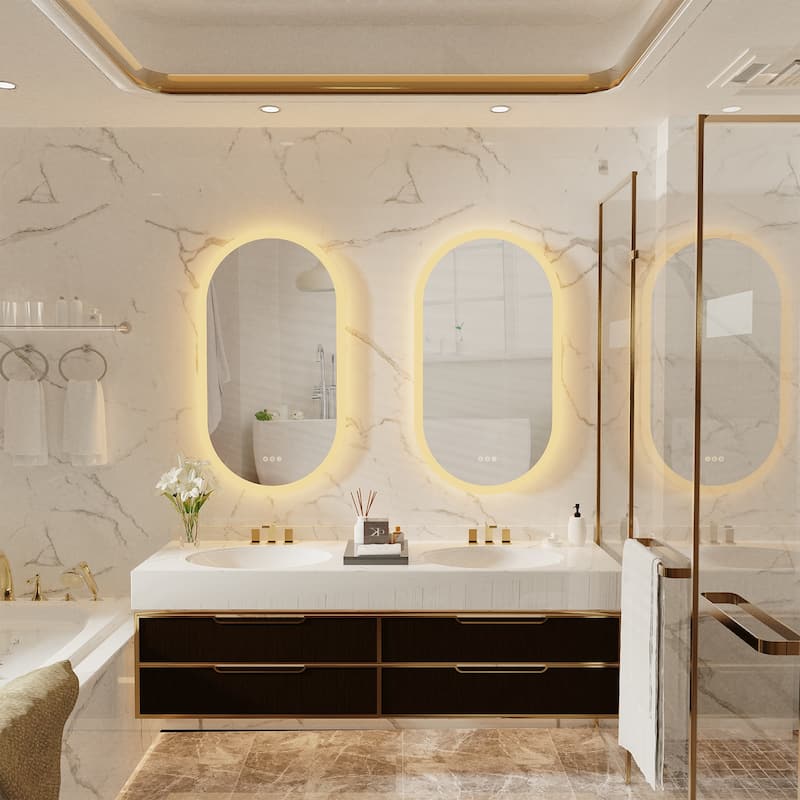 LED Bathroom Mirror Wall Mounted Oval Vanity Backlit Anti-Fog 3 Colors