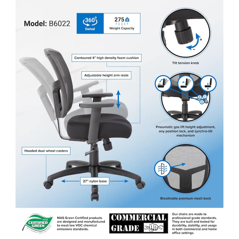 Boss Contract Mesh Synchro-Tilt Mechanism Task Chair - N/A