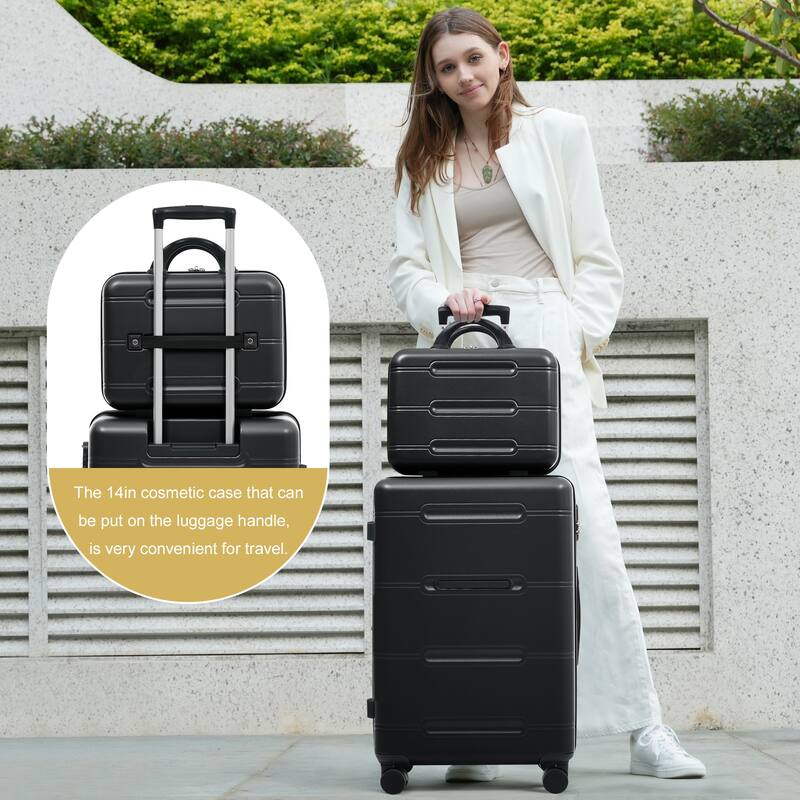 6 Piece Luggage Set, with Double Spinner Wheels Handle Password Lock, 14 IN Cosmetic Case 20/24/28 IN Luggages with Bag