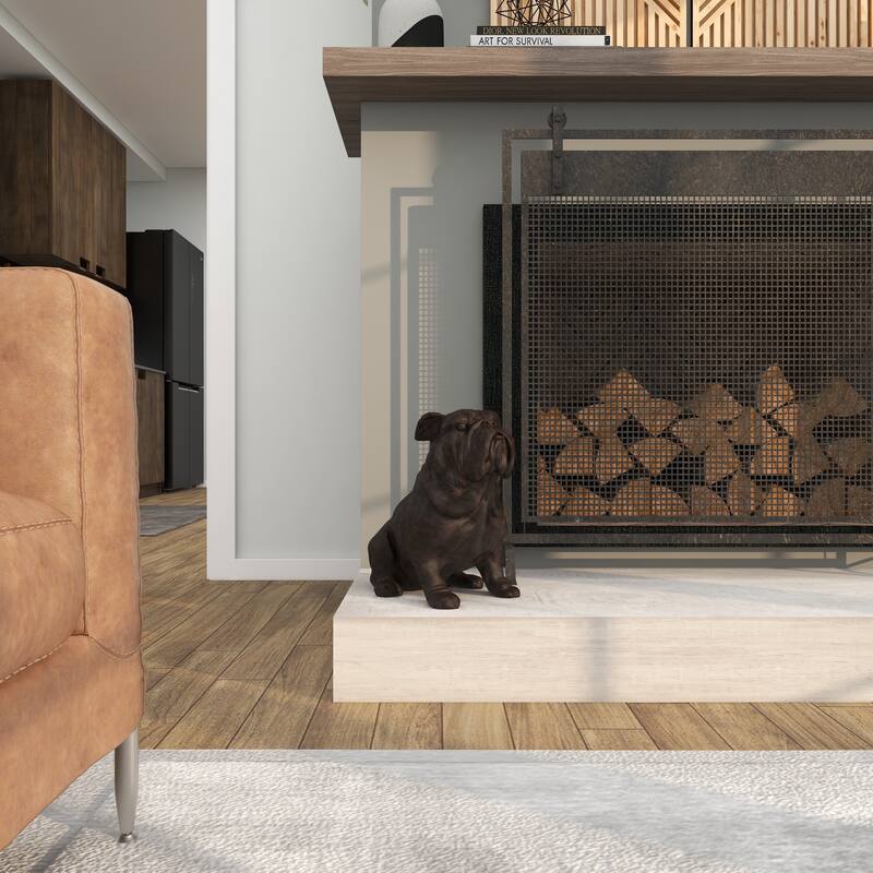 Brown Polystone Distressed Sitting Bulldog Sculpture