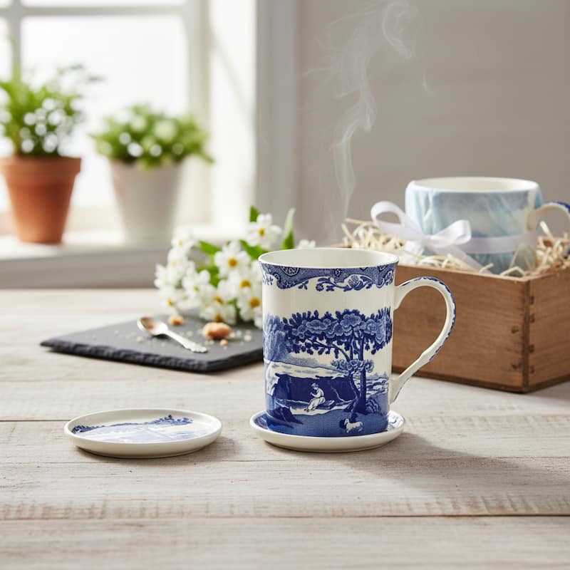 Spode Blue Italian Mug and Coaster Set