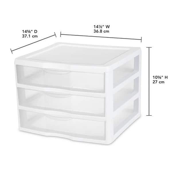 Sterilite Clear Plastic Stackable Small 3 Drawer Storage System, White ...