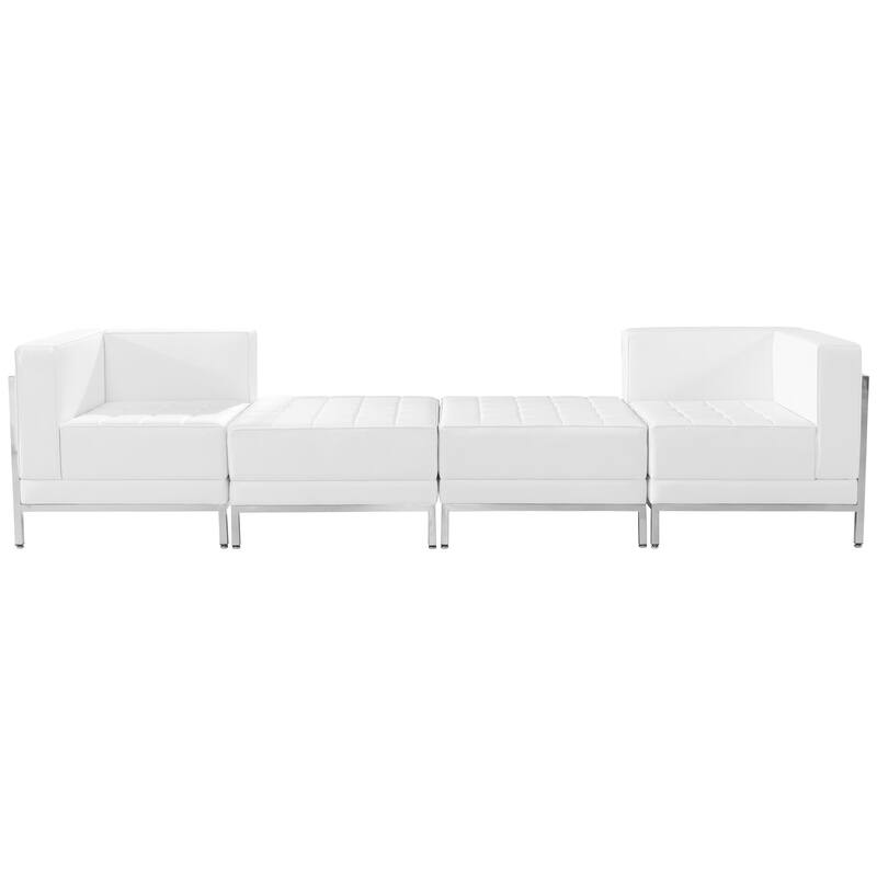 LeatherSoft 4 Piece Modular Chair & Ottoman Set w/Taut Back &Seat - 113"W x 28"D x 27.25"H - 113"W x 28"D x 27.25"H