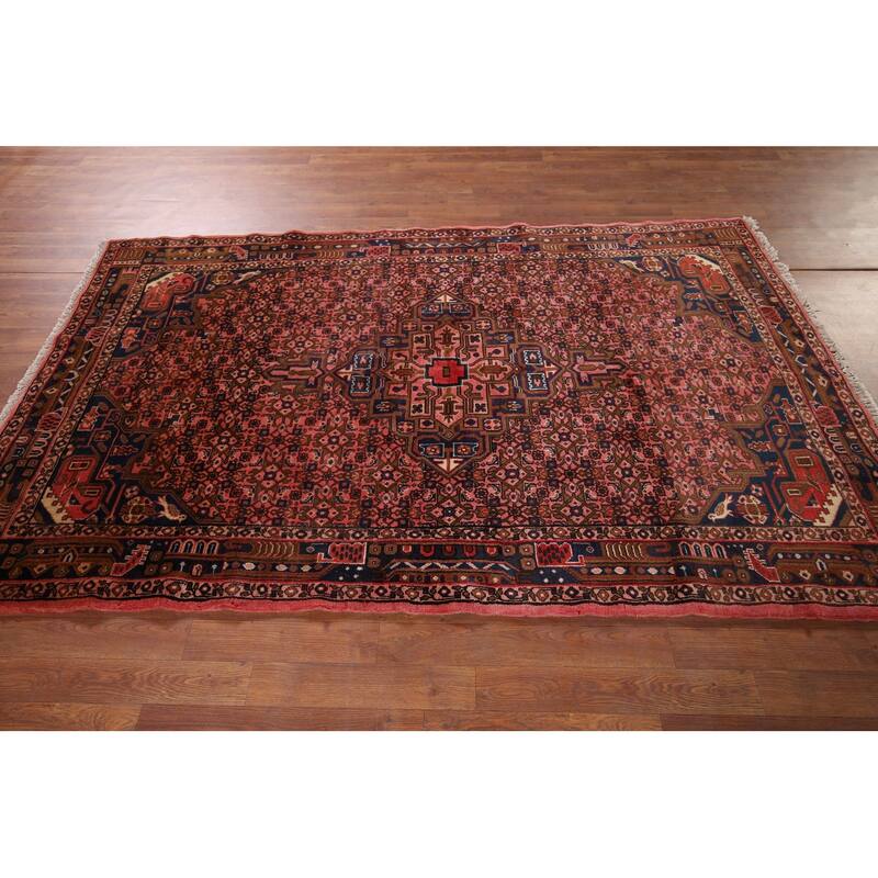 Pink Geometric Zanjan Vintage Persian Rug Hand-Knotted Wool Carpet - 4'9" x 7'7"