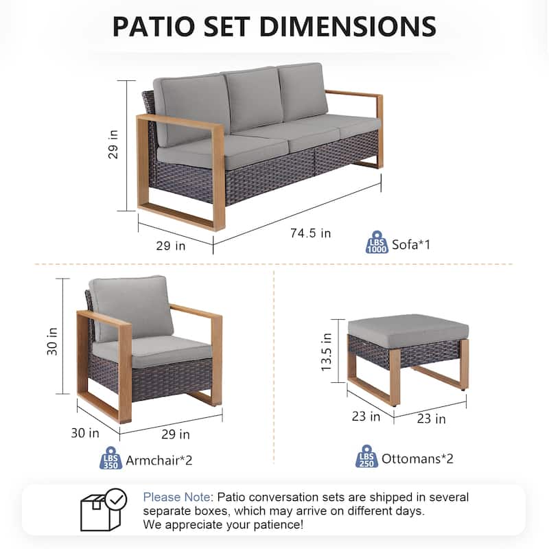 Pocassy 5 Pieces Outoor Patio Sofa Club Chair Ottoman Set