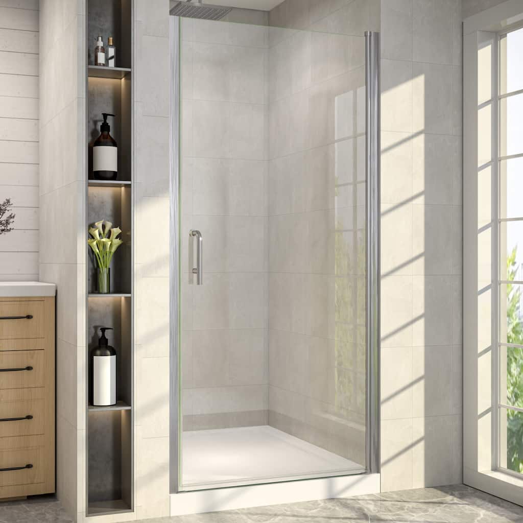 Modland 36 in. W x 72 in. H Semi-Frameless Pivot Shower Door with 1/4" Clear Tempered Glass,Rotatable Pivot