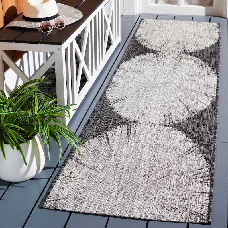 SAFAVIEH Courtyard Sabaha Indoor/Outdoor Waterproof Patio Backyard Rug - 2'3" x 8' Runner - Grey/Black