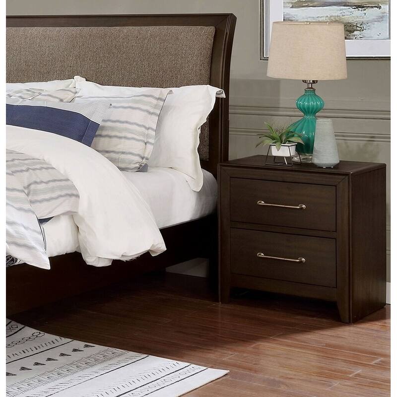 1pc Nightstand Only Solid wood 2-Drawers Bedside Table Brushed Nickel Pull Modern Bedroom