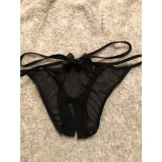 Black Strappy Crotchless Panty Lace Up Back Knickers Rene Rofe