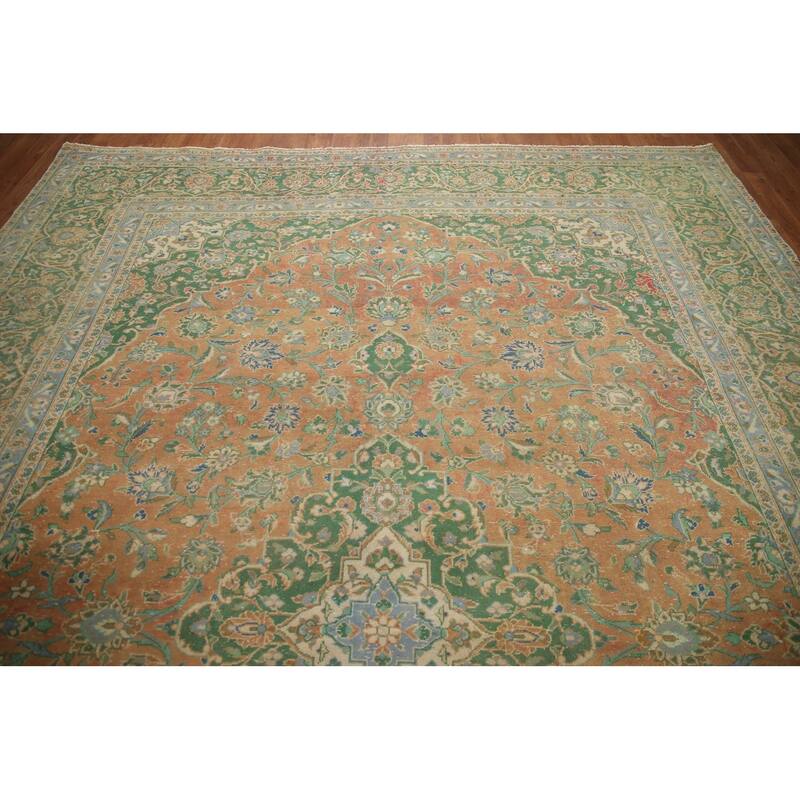 Hand Knotted Oriental 100% Wool Carpet Traditional Floral Oranges & Rust Mashad Area Rug - 13' 6'' X 9' 6''
