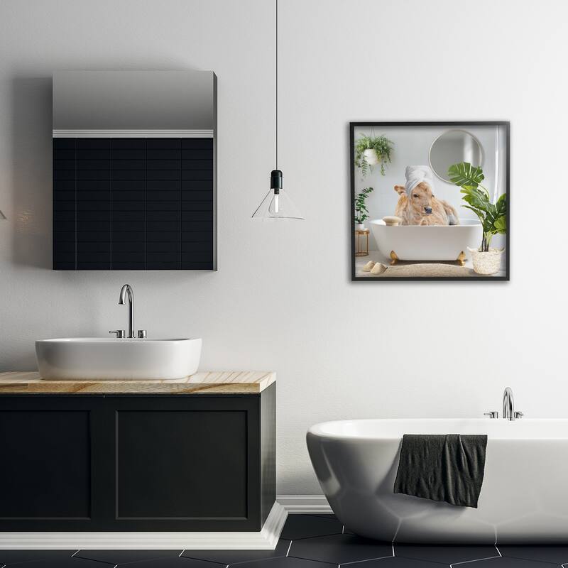 Stupell Pampered Cow in Bath Framed Giclee Art Design By CAD Designs