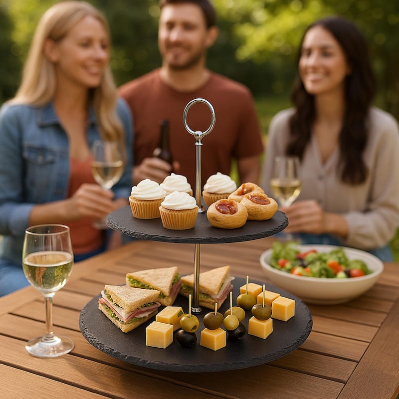 Creative Home 2-Tier Natural Slate Serving Stand