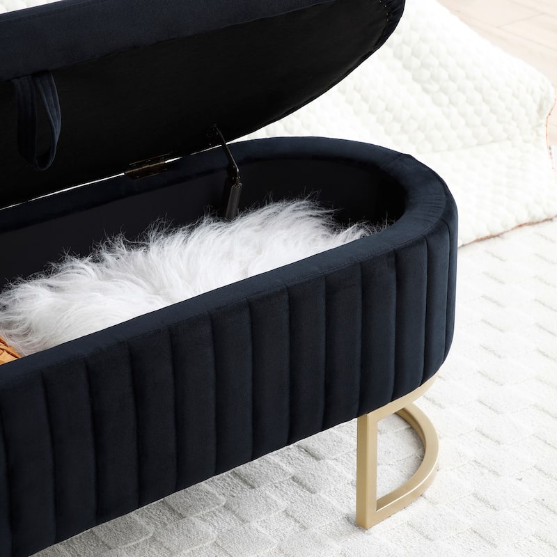 Storage Bench Bedroom Bench,Velvet Oval Upholstered End of Bed Bench with Golden Metal Legs,50" Storage Ottoman Bench
