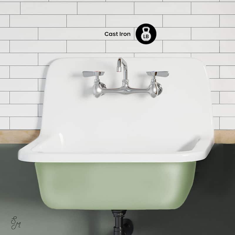 Loire 22" Cast Iron Rectangle Wall-Mounted Sink In Glossy Sage - 22