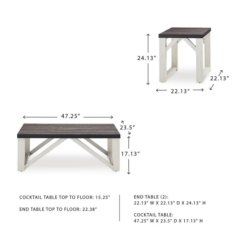 Signature Design by Ashley Dorrinson Antique White Table (Set of 3) - 48"W x 24"D x 17"H