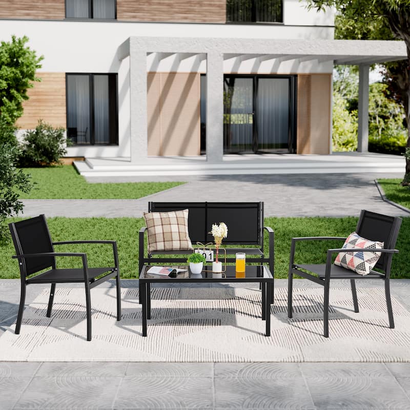 Futzca 4-Piece Outdoor Patio Furniture Set, Textilene Bistro Patio Set - Black