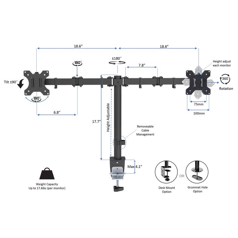 Rocelco 43 in. W Black Height Adjustable Standing Desk Converter with Dual Monitor Stand Up Riser and Tablet Slot Platform