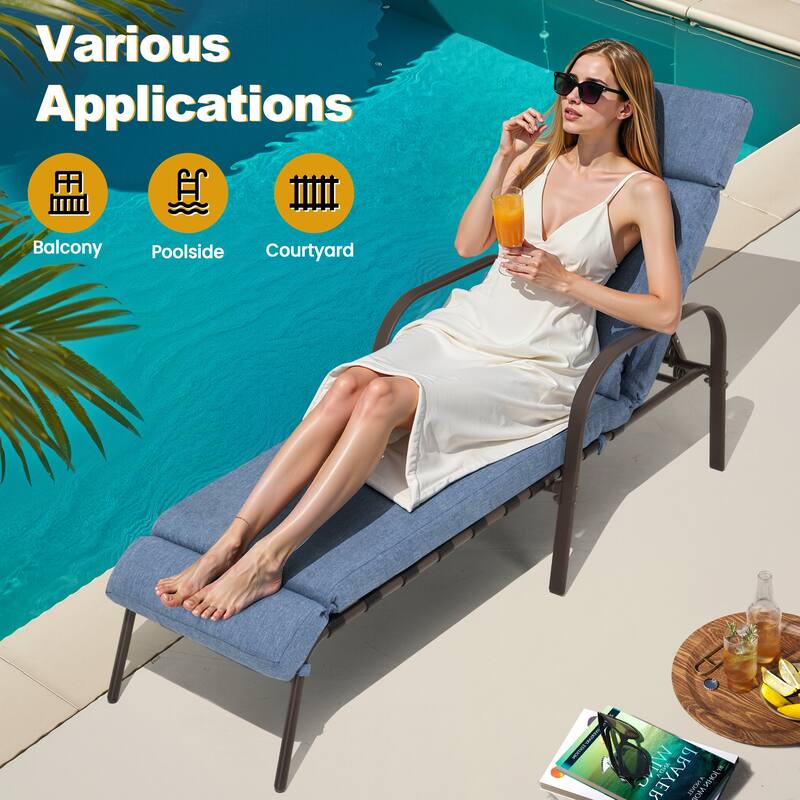 VredHom Outdoor Adjustable Chaise Lounge with Cushion and Pillow (Set of 2) - Set of 2