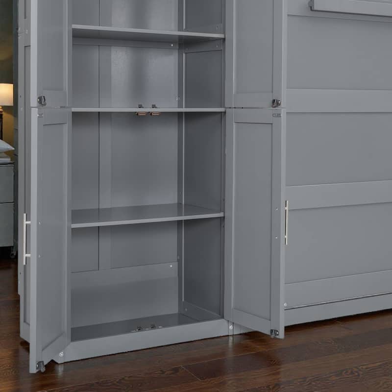 Queen Size Murphy Wall Bed with Cabinets, Wardrobe, Drawers & Storage Shelf, Space-Saving Folding Bed System