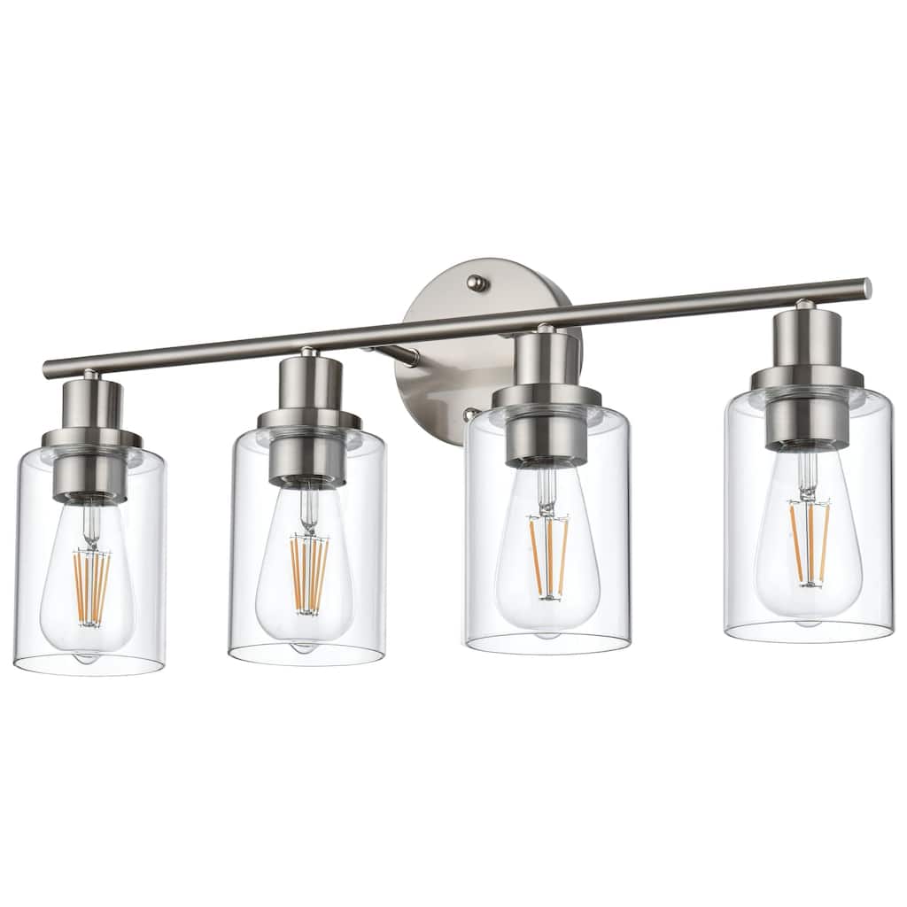 4-Light Bathroom Light Fixtures, Brushed Nickel Modern Vanity Lights Over Mirror with Clear Glass Shade, Bathroom Wall Lamp