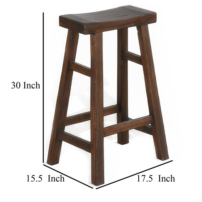 Odel Barstool Set of 2, Saddle Seat, Dark Brown Mahogany Wood, 30 Inch