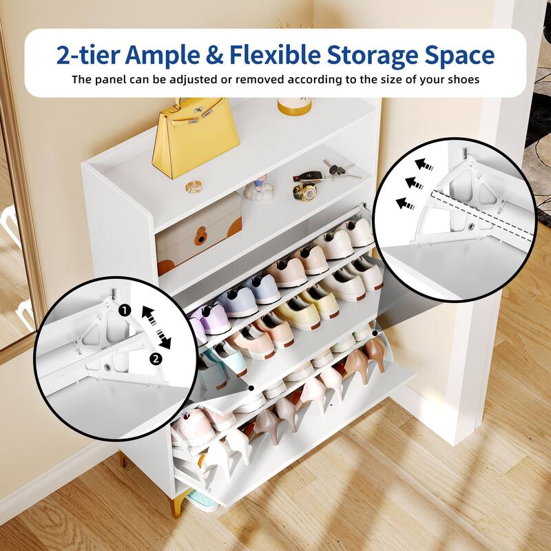 Moasis Shoe Storage Cabinet with 2 Flip Drawers Shoe Rack with Metal Legs