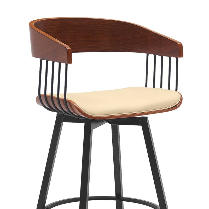 Modern Swivel Bucket Seat Bar Stool with Footrest and Armsrest Metal Frame for Kitchen Island