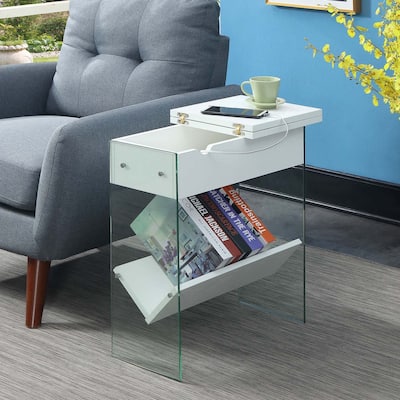 Convenience Concepts SoHo Glass Flip Top End Table with Charging Station and Shelf