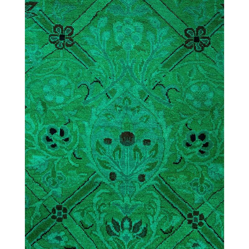 Overton Hand Knotted Wool Vintage Inspired Modern Contemporary Overdyed Green Area Rug - 6' 2" x 9' 5"