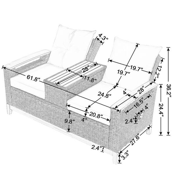 Outdoor Patio Sofa Adjustable Loveseat with Storage Armrest Bed Bath