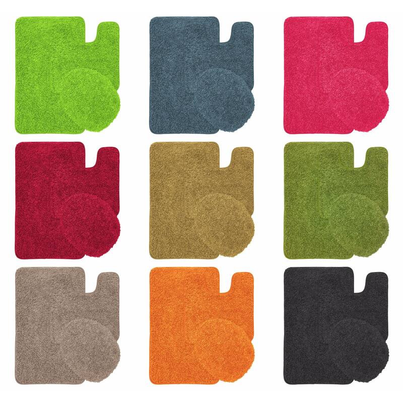 Layla 3 PC Shaggy Bathroom Rug Set, Bath Mat, Contour Rug, Lid Cover, Solid Colors