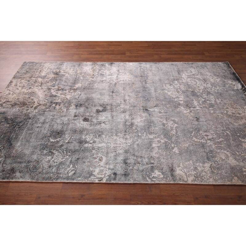 Silver Gray Abstract Indian Area Rug Handmade Wool Carpet - 5'1"x 8'0"