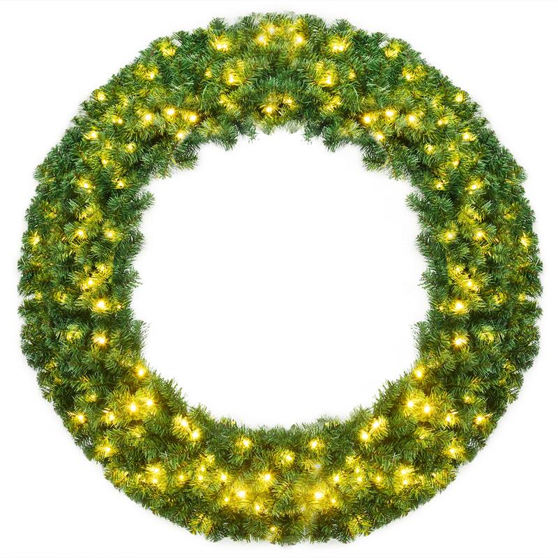 Gymax 48'' Pre-Lit Artificial Christmas Wreath Holiday Decoration w/ - See Details