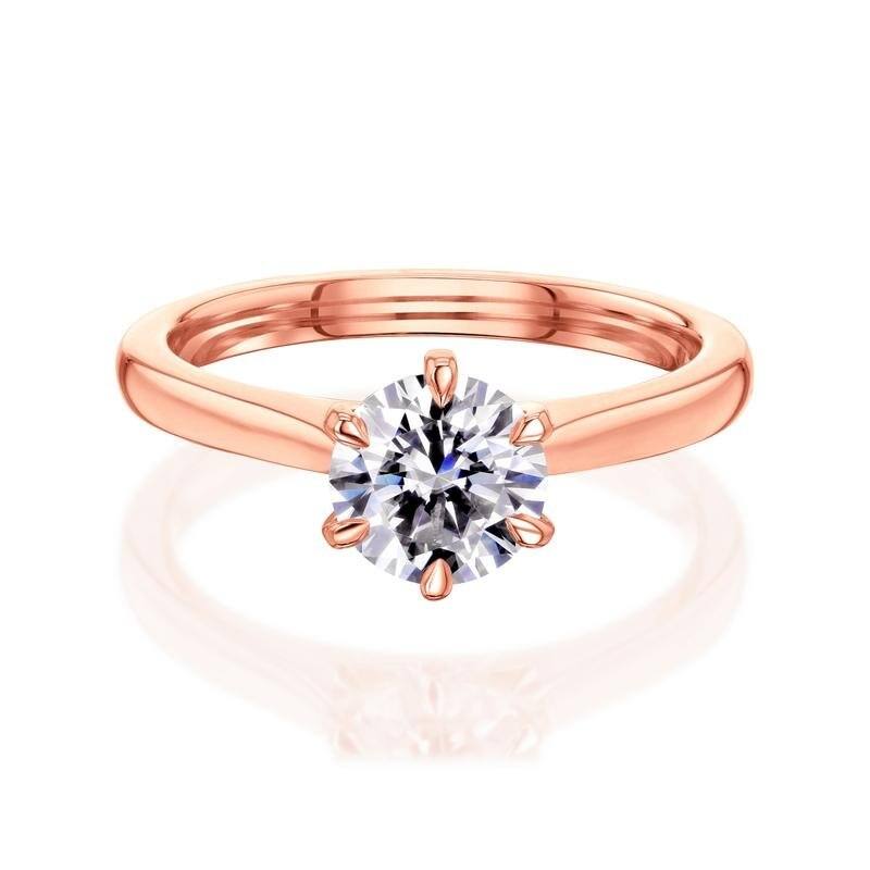 Kobelli 1 Carat Moissanite 14k Solid Gold Round Solitaire Comfort Fit 6-Prong Kyoto Ring - 9 - Rose