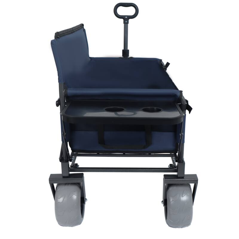3-in-1 Folding Wagon with Bench Seat & Rear-Mounted Folding Tabletop - 500lbs Capacity, 9"x4" Beach Tires for Camping