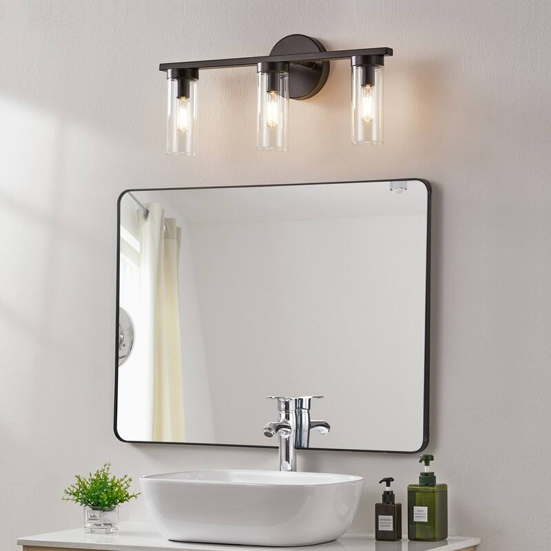 KAWOTI Modern Dimmable Bathroom Vanity Light with Clear Cylinder Glass