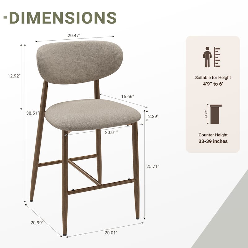 RENEWLINE 25 Inch Bar Stools with Backrest, Mid-Century Modern Counter Height Stools for Kitchen Island