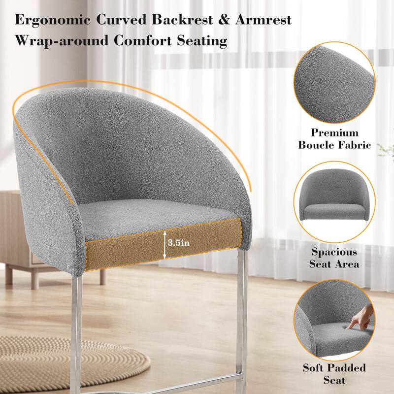 26" Fabric Upholstered Counter Height Bar Stools with Arms - 37" H x 22.4" W x 22" D