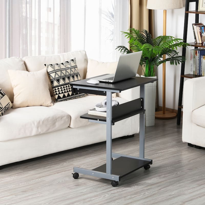 Yaheetech Rolling Computer Desk Table Tray Desk with Drawer and Shelf - Black