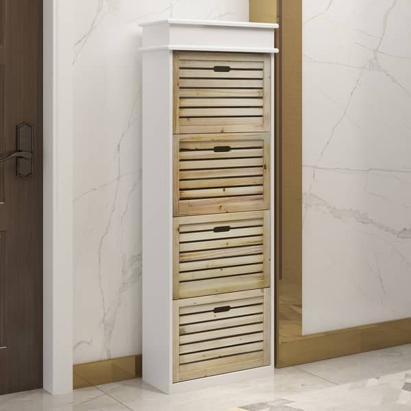 slide 2 of 10, 61"Tall 4 Drawer Shoe Cabinet Space Saving(White&Oak)