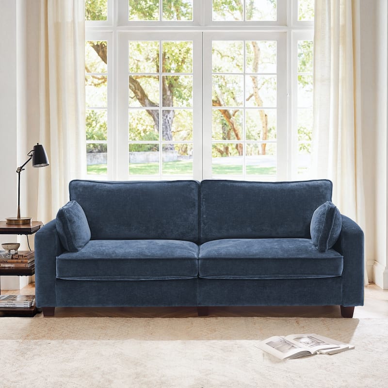 81" Modern Corduroy 3 Seater Sofa, Polyester Rectangle Upholstered Sofa with Wood Base for Living Room - 81"W X 33"D X 26"H