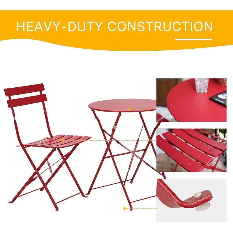 3-Piece Bistro Set Folding Outdoor Furniture Sets with Premium Steel Frame Portable Design for Bistro & Balcony