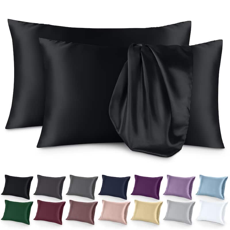 Bare Home Poly Satin Pillowcase Set for Hair and Skin (Set of 2) - King - Envelope - 20 x 36 - Black