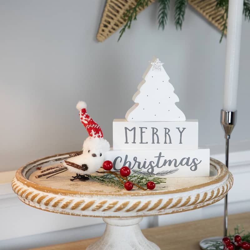 Star Topped Tree "Merry Christmas" Wooden Block Decoration - 6.75"