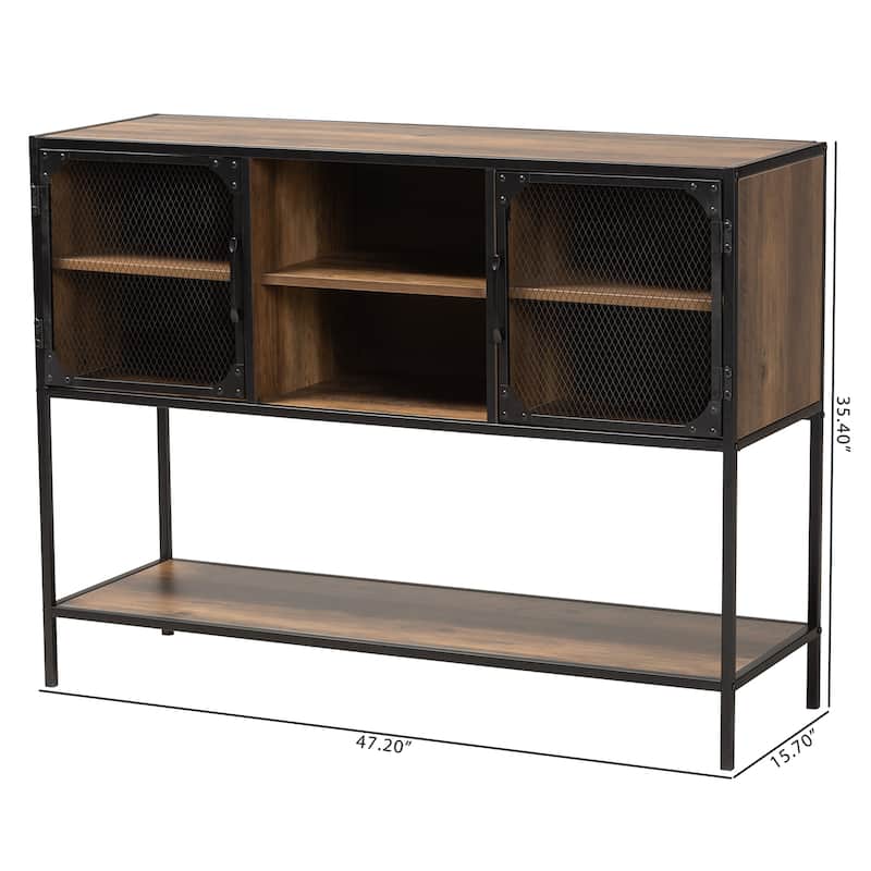Cardea Modern Industrial Walnut Brown Finished Wood and Black Metal 2-Door Sideboard