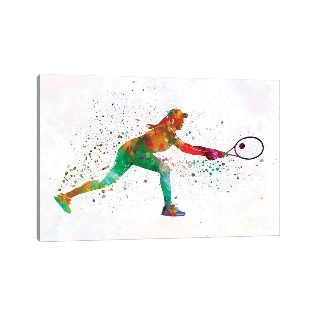 iCanvas "Woman Tennis Player 02 In Watercolor" by Paul Rommer Canvas Print