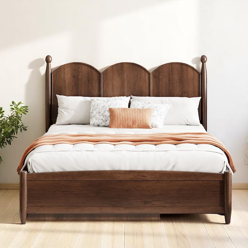 Rustic Queen Bed with Drawers and Pull-Out Twin XL Trundle, Solid Pine Platform Bed with Storage