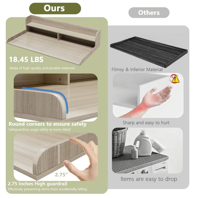 BOSSIN Laundry Pedestal Utility Table with 2-Tier Shelf, Storage Organizer for Washer and Dryer